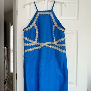 Lilly Pulitzer Blue with Gold features Dress. Only worn once!